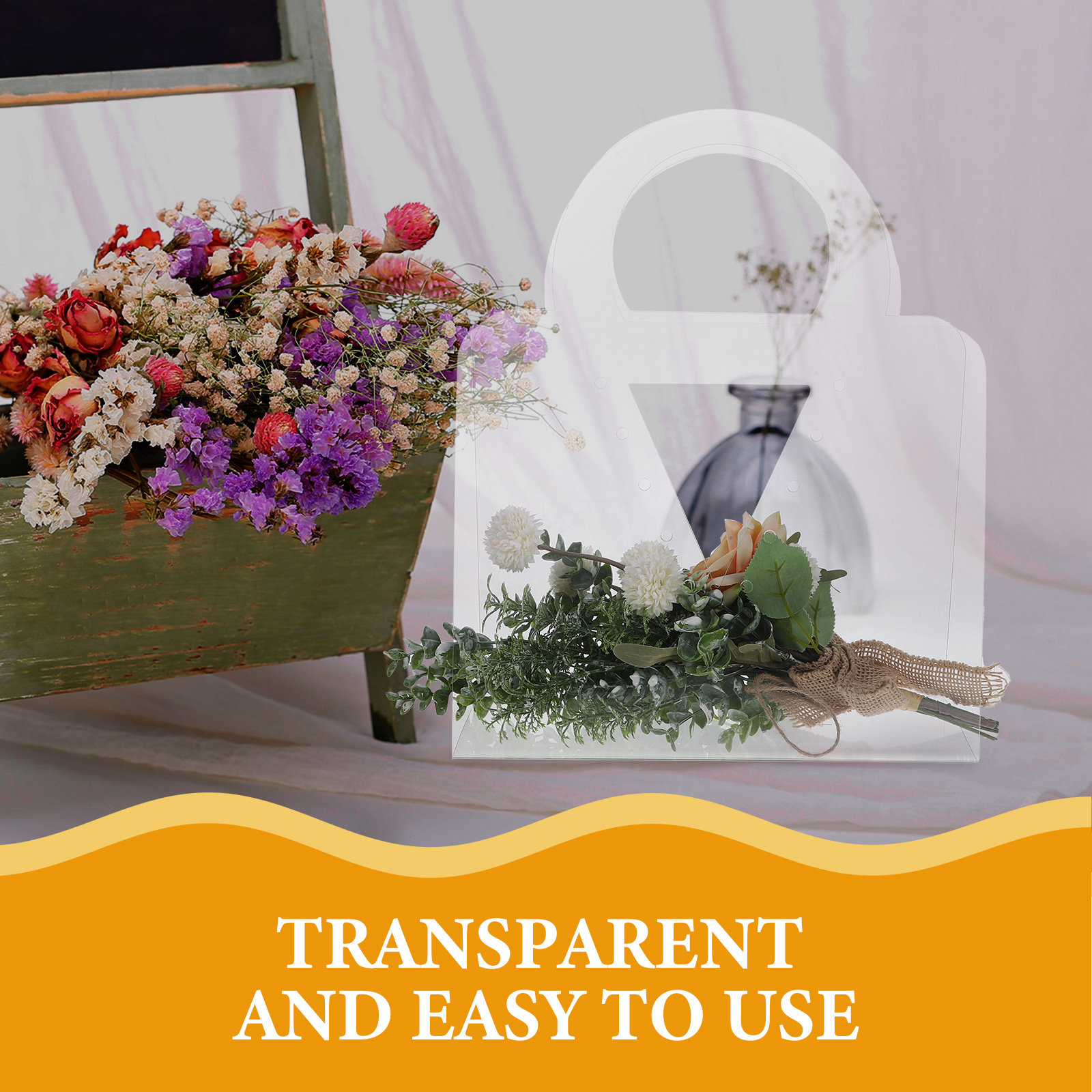 Florist Supply Shop - 4 Adet Şeffaf Buket Hediye Çantası,