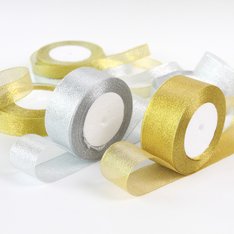 Ribbon Organza Roll - Altın/Gümüş Organze Soğan Şerit 25 Yards/rulo